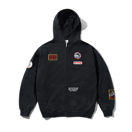 Butter Goods - Patches Zip-Thru Hoodie (Washed Black)