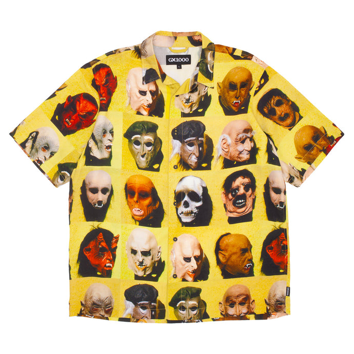 GX1000 - Rayon Mask Button Up (Yellow) | stebra skateshop camisa botones skate Lloret de Mar mascara 