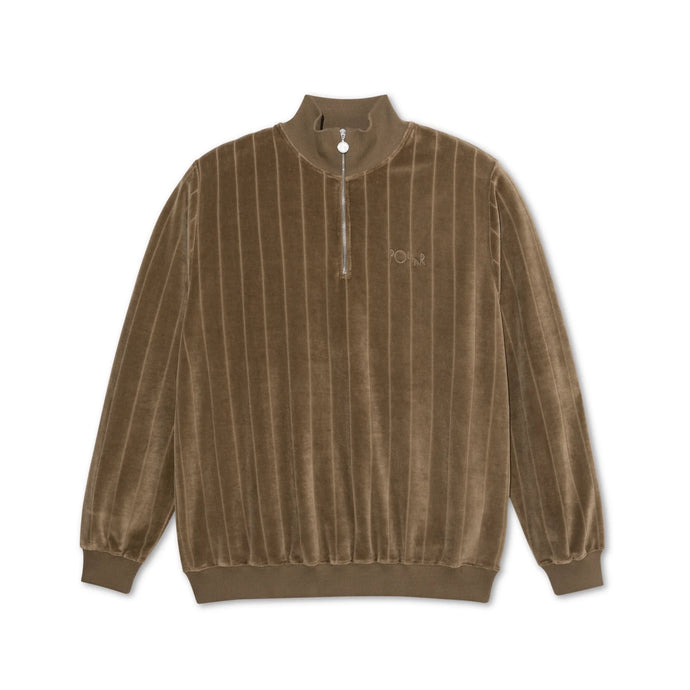 Polar Skate Co - Stripe Velour Zip Neck Sweatshirt (Beech) | stebra skateshop sudadera cremallera 