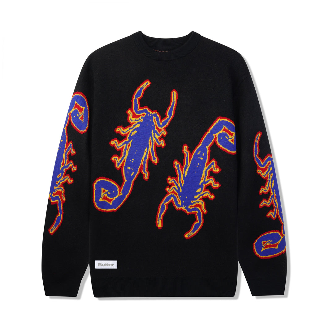 Butter Goods - Scorpion Knitted Sweater (Black) | stebra skateshop  Jersey knit sweater sudadera skate ButterGoods 